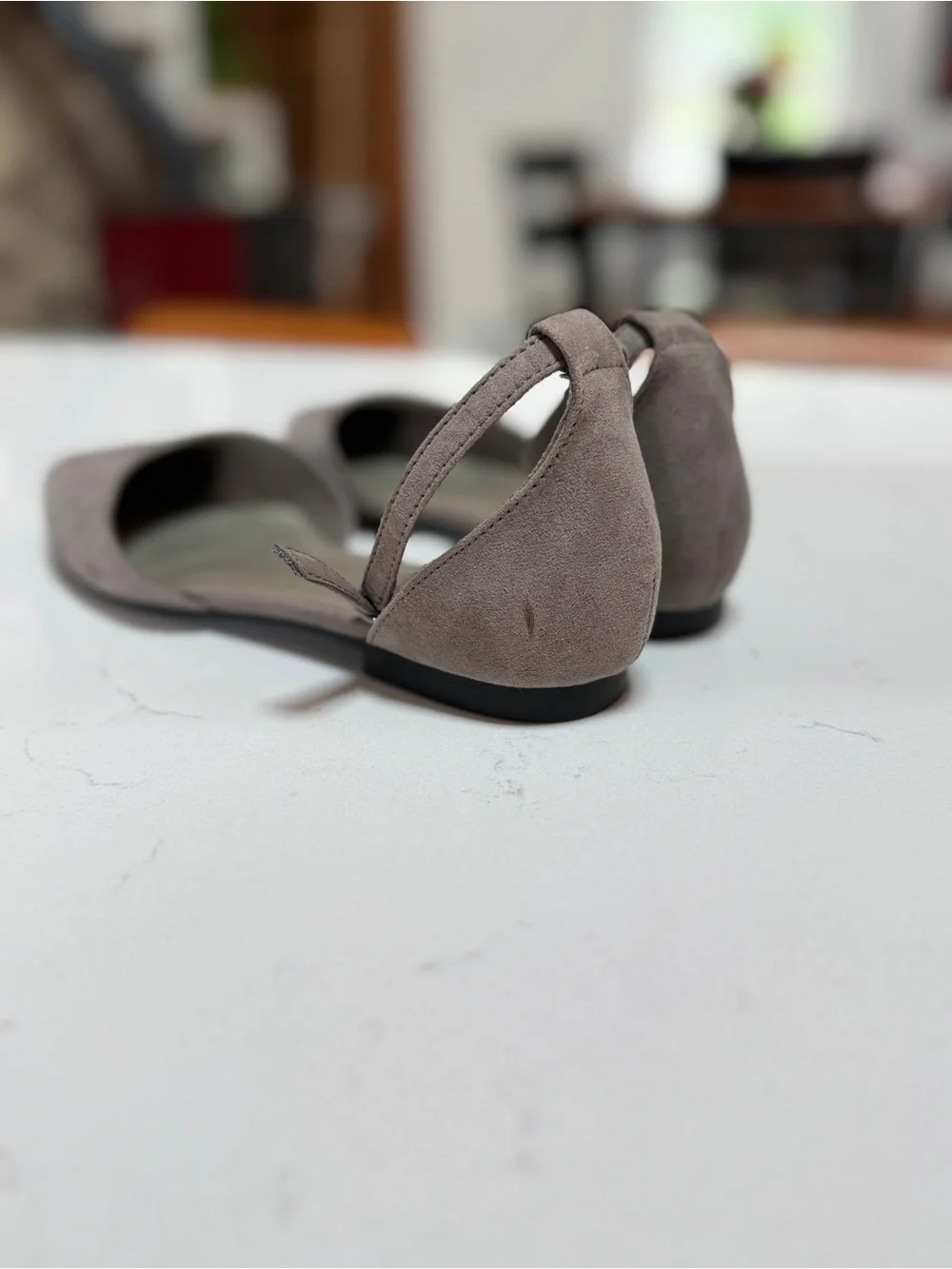 a.n.a Taupe Pointed-Toe Suede Ankle-Strap Flats